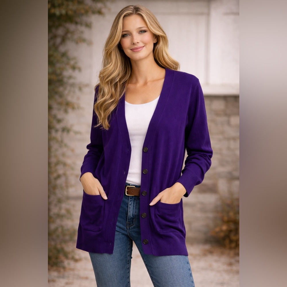 Lauren Ralph Lauren Vintage women purple 5 button knit cardigan lagenlook Large